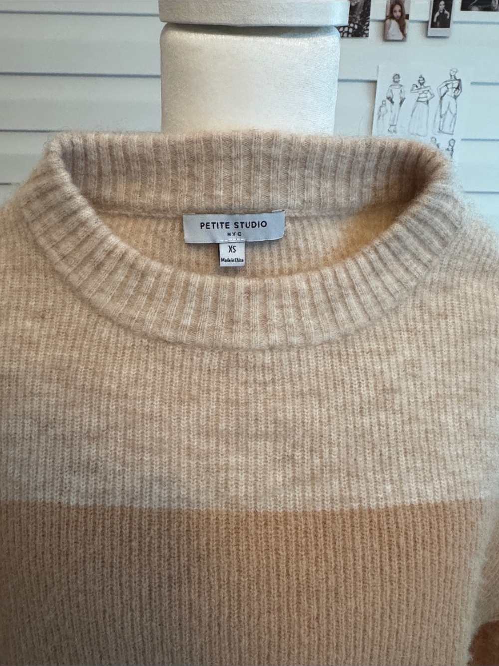 Petite Studio Two-Tone Beige Crewneck Sweater - Men